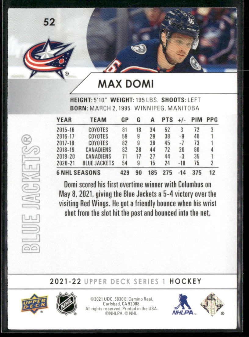 Max Domi 2021-22 Upper Deck #52 Columbus Blue Jackets