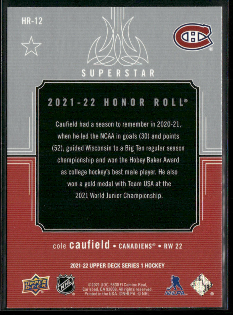 Cole Caufield 2021-22 Upper Deck Honor Roll #HR-12 Montreal Canadiens