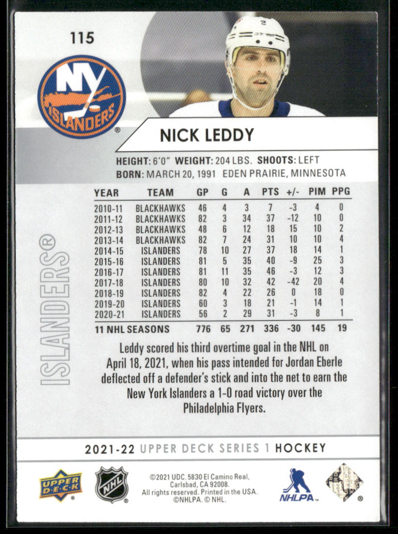 Nick Leddy 2021-22 Upper Deck #115 New York Islanders