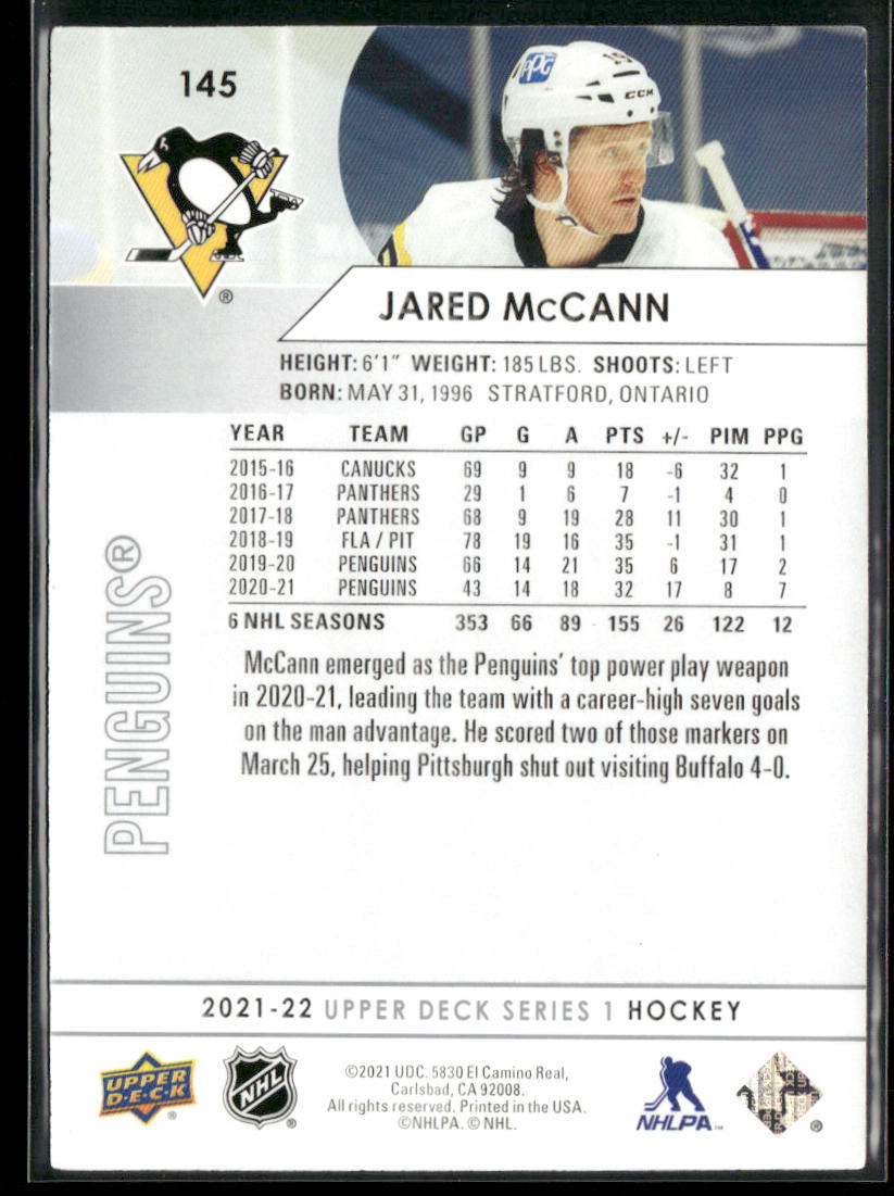 Jared McCann 2021-22 Upper Deck #145 Pittsburgh Penguins