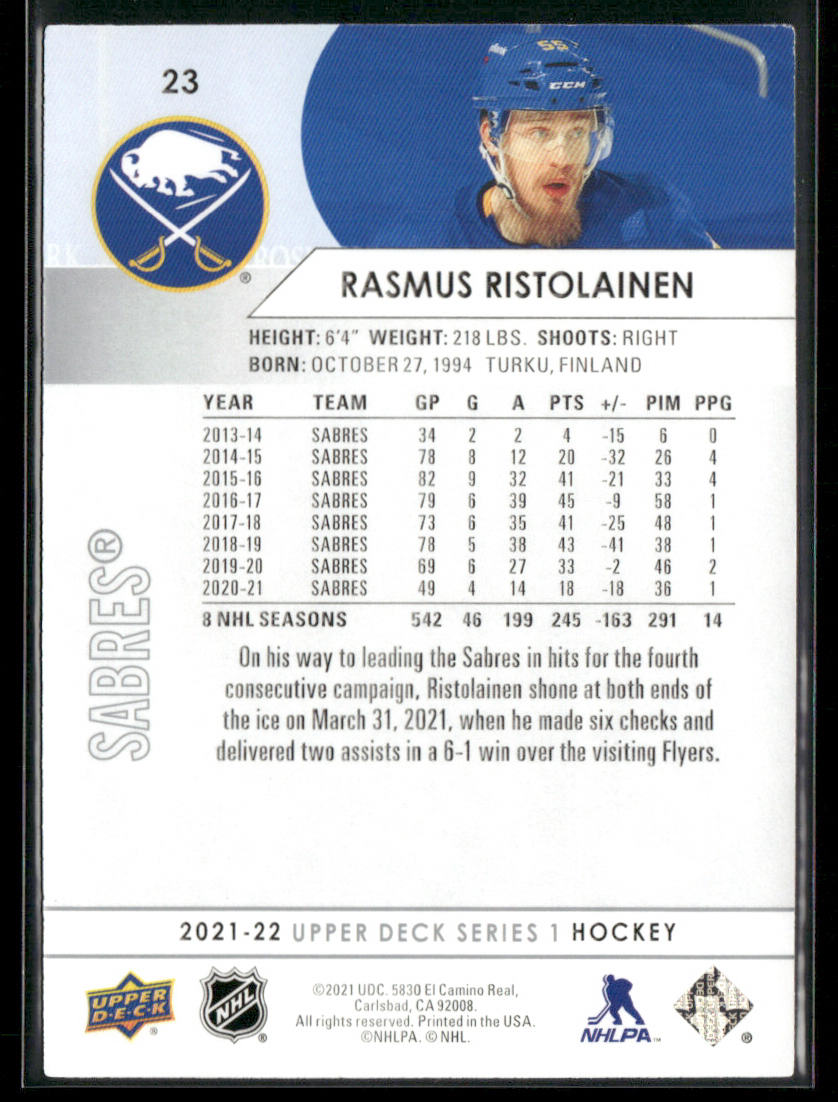 Rasmus Ristolainen 2021-22 Upper Deck #23 Buffalo Sabres
