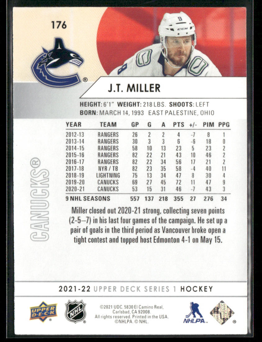J.T. Miller 2021-22 Upper Deck #176 Vancouver Canucks