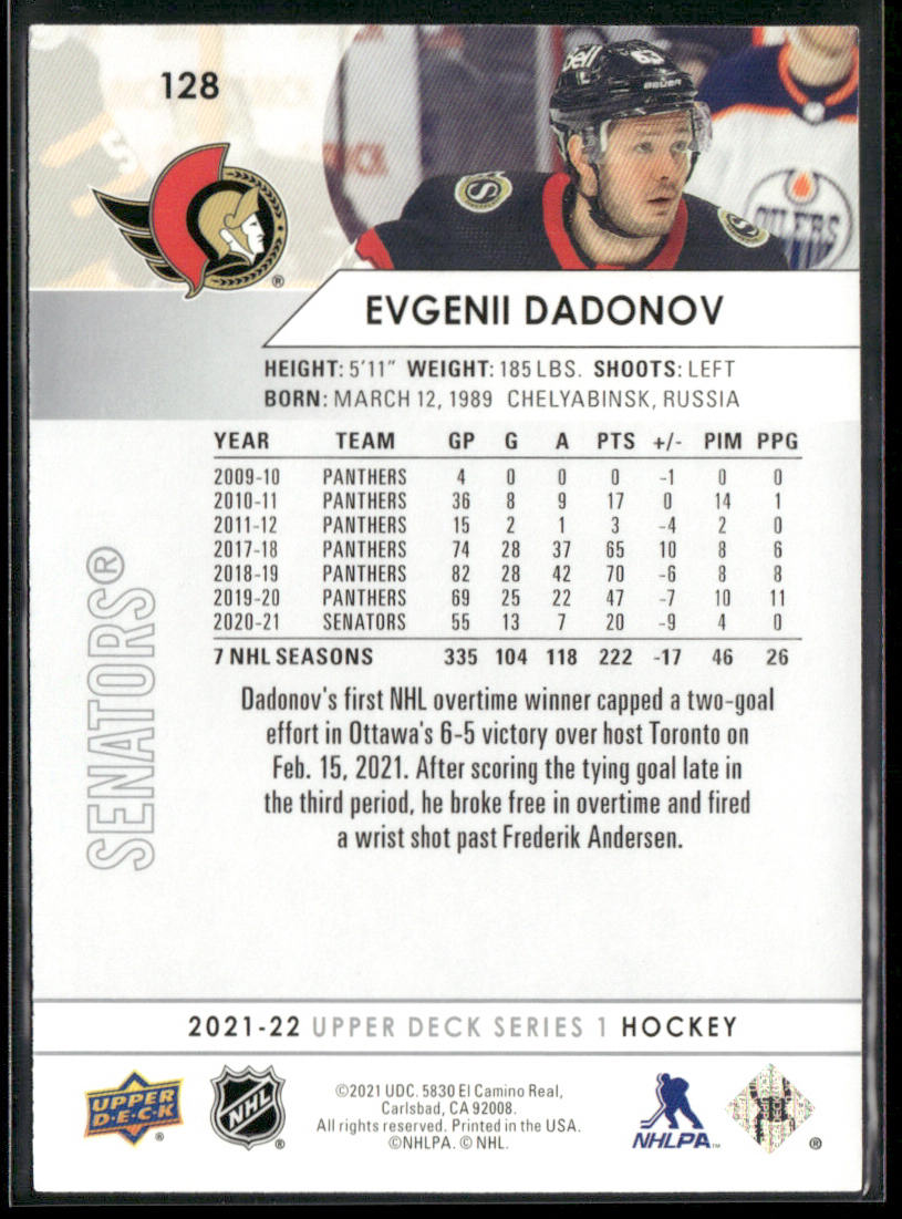 Evgenii Dadonov 2021-22 Upper Deck #128 Ottawa Senators