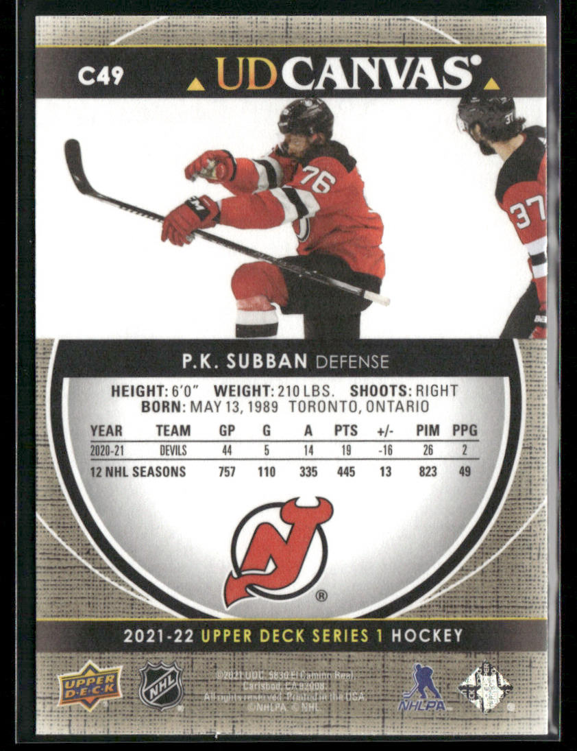 P.K. Subban 2021-22 Upper Deck UD Canvas #C49 New Jersey Devils