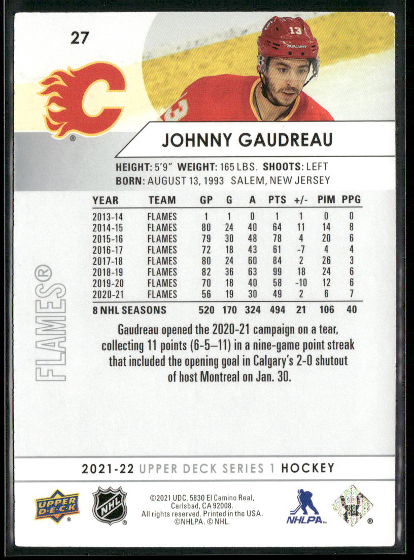 Johnny Gaudreau 2021-22 Upper Deck #27 Calgary Flames
