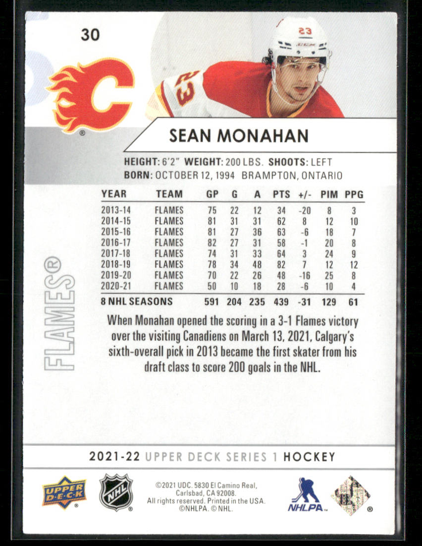 Sean Monahan 2021-22 Upper Deck #30 Calgary Flames