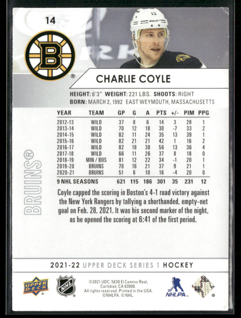 Charlie Coyle 2021-22 Upper Deck #14 Boston Bruins