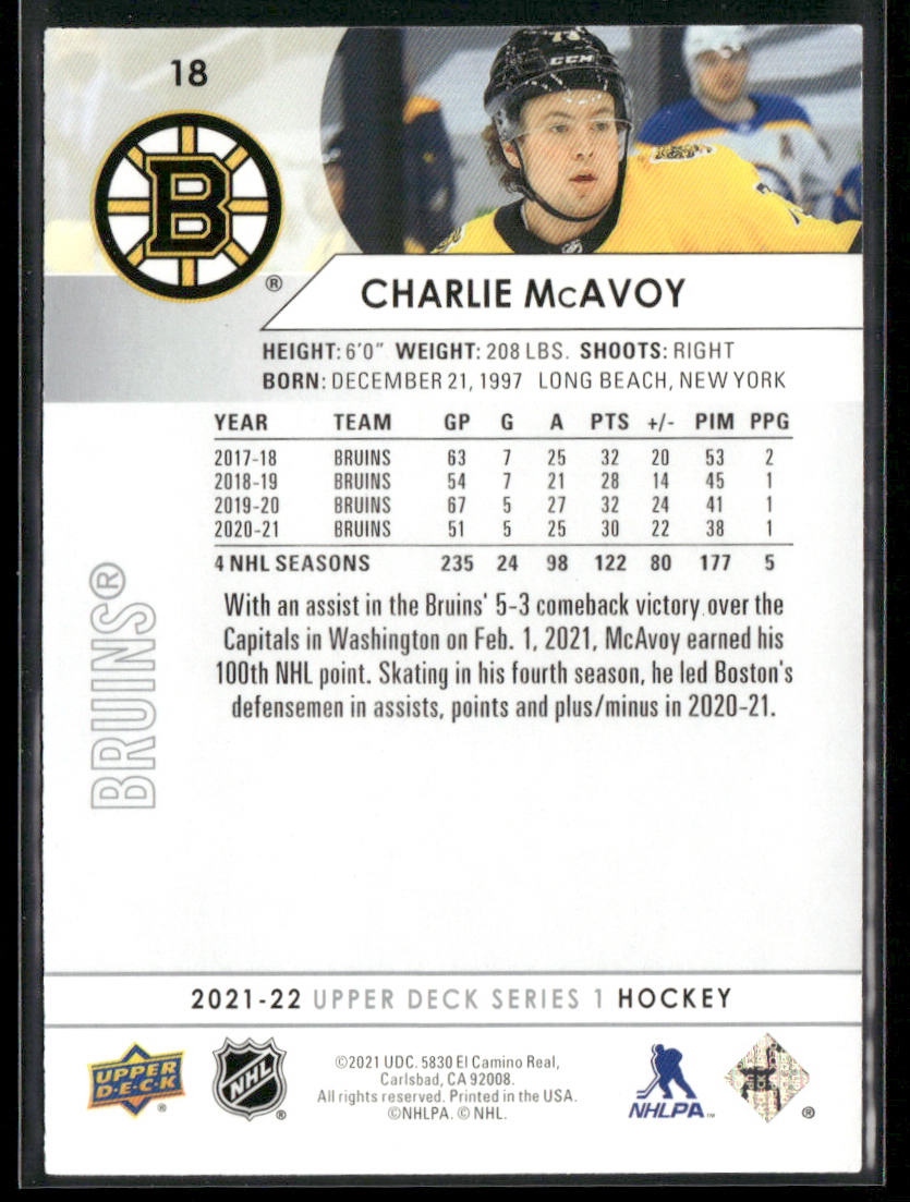 Charlie McAvoy 2021-22 Upper Deck #18 Boston Bruins