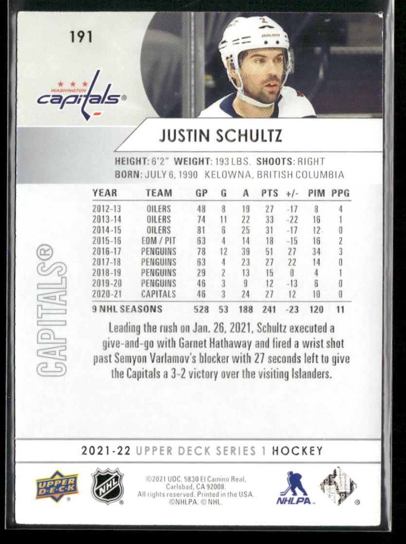 Justin Schultz 2021-22 Upper Deck #191 Washington Capitals