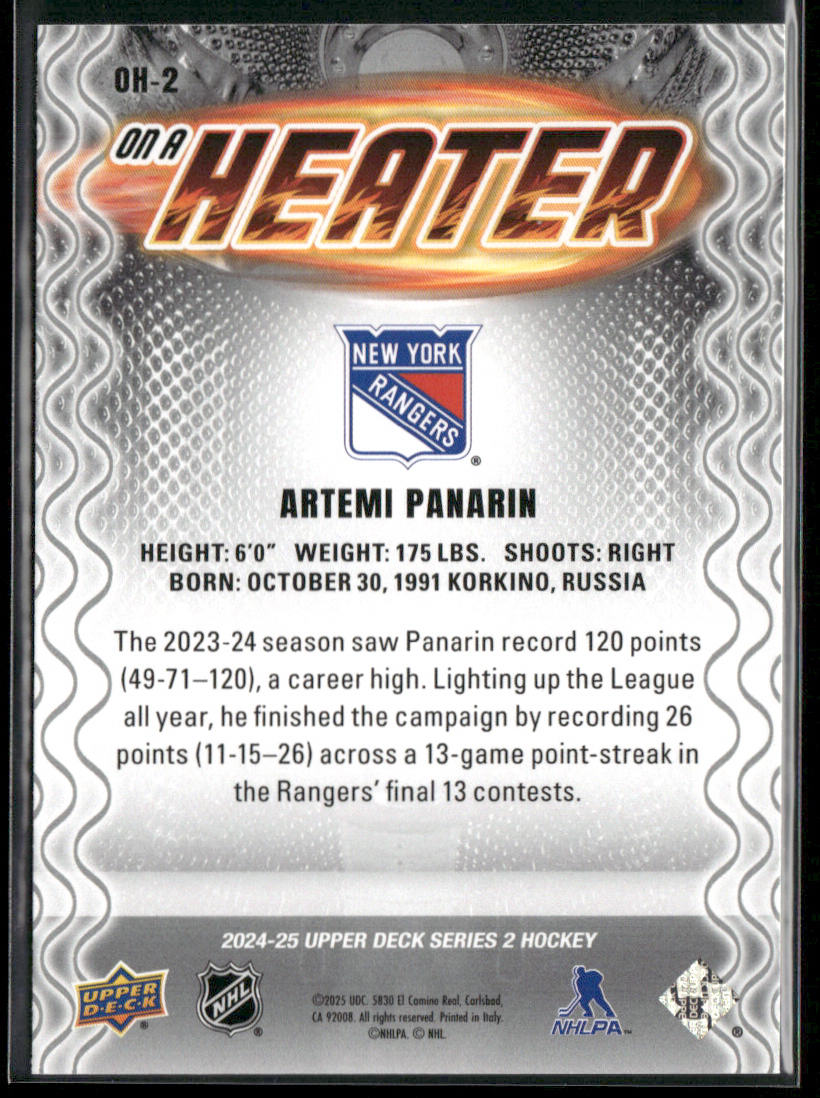 Artemi Panarin 2024-25 Upper Deck On a Heater #OH-2 New York Rangers back