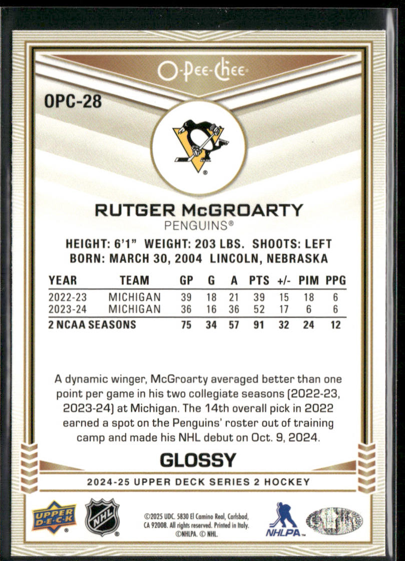 Rutger McGroarty 2024-25 Upper Deck O-Pee-Chee Glossy #OPC-28 Penguins