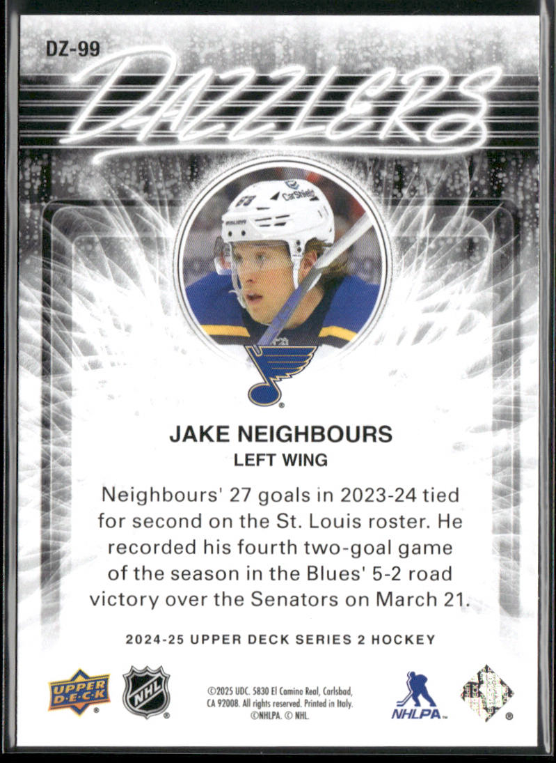 Jake Neighbours 2024-25 Upper Deck Dazzlers Orange #DZ-99 St. Louis Blues