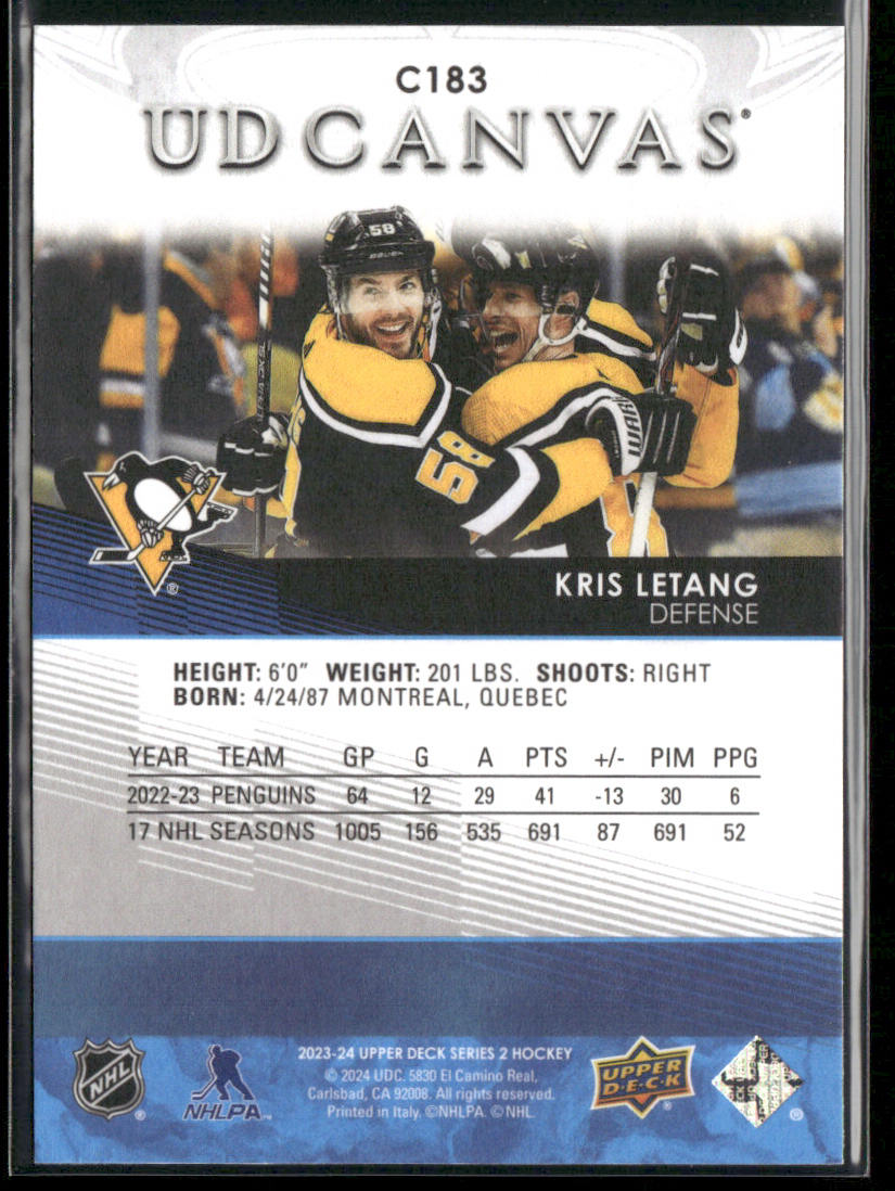 Kris Letang 2023-24 Upper Deck UD Canvas #C183 Pittsburgh Penguins