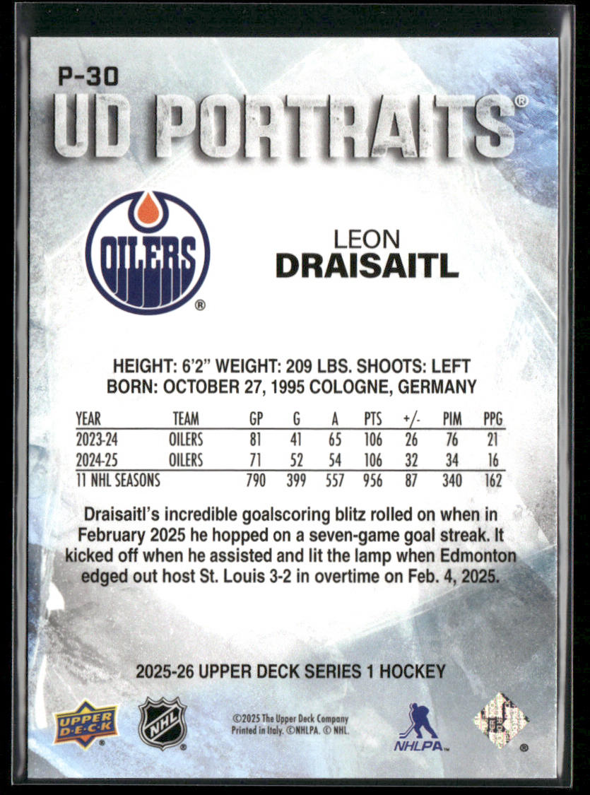 Leon Draisaitl 2025-26 Upper Deck UD Portraits #P-30 Edmonton Oilers