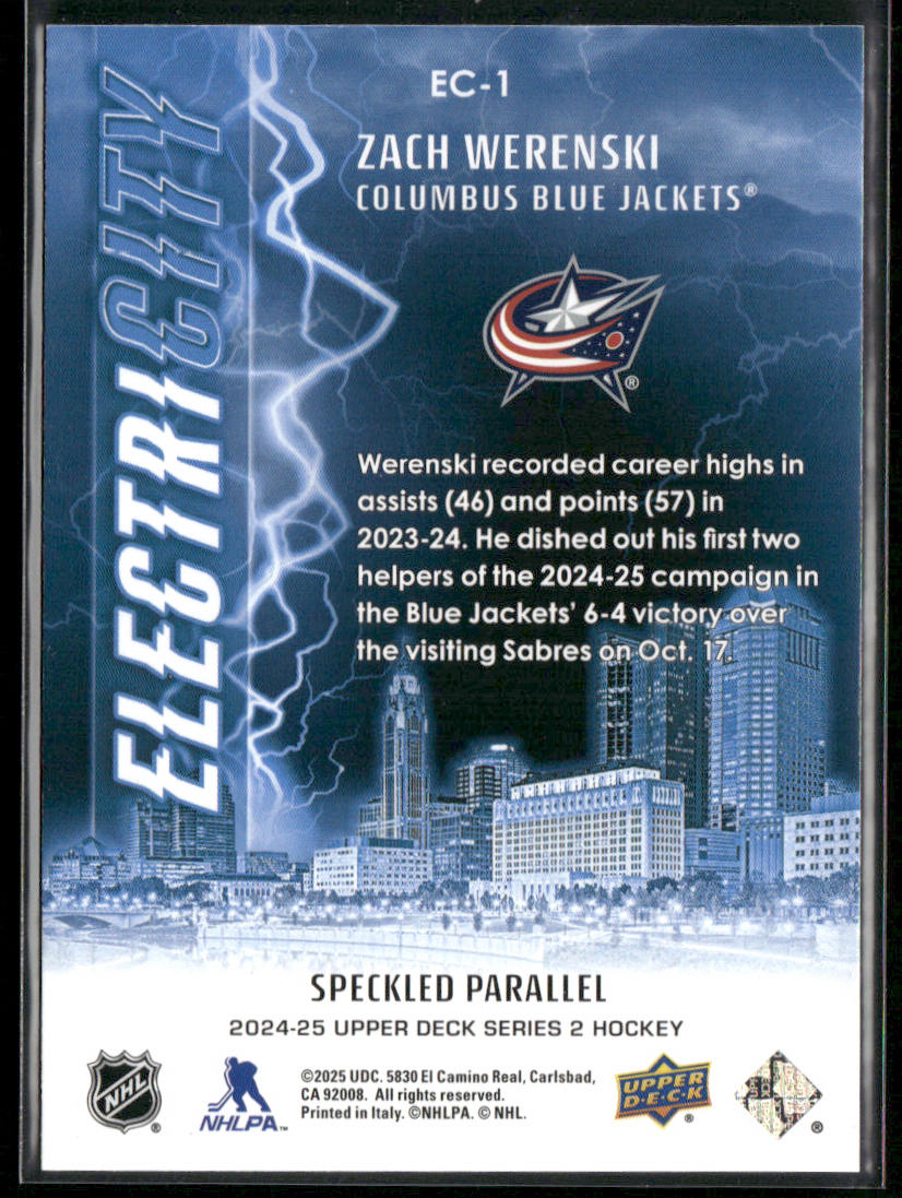 Zach Werenski 2024-25 Upper Deck ElectriCITY Speckle #EC-1 Columbus Blue Jackets
