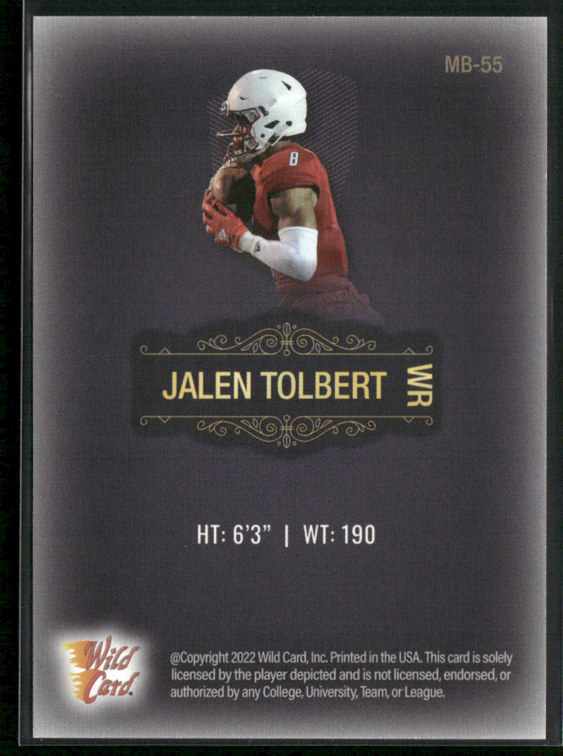 Jalen Tolbert 2022 Wild Card Matte Black #MB-55 South Alabama Jaguars