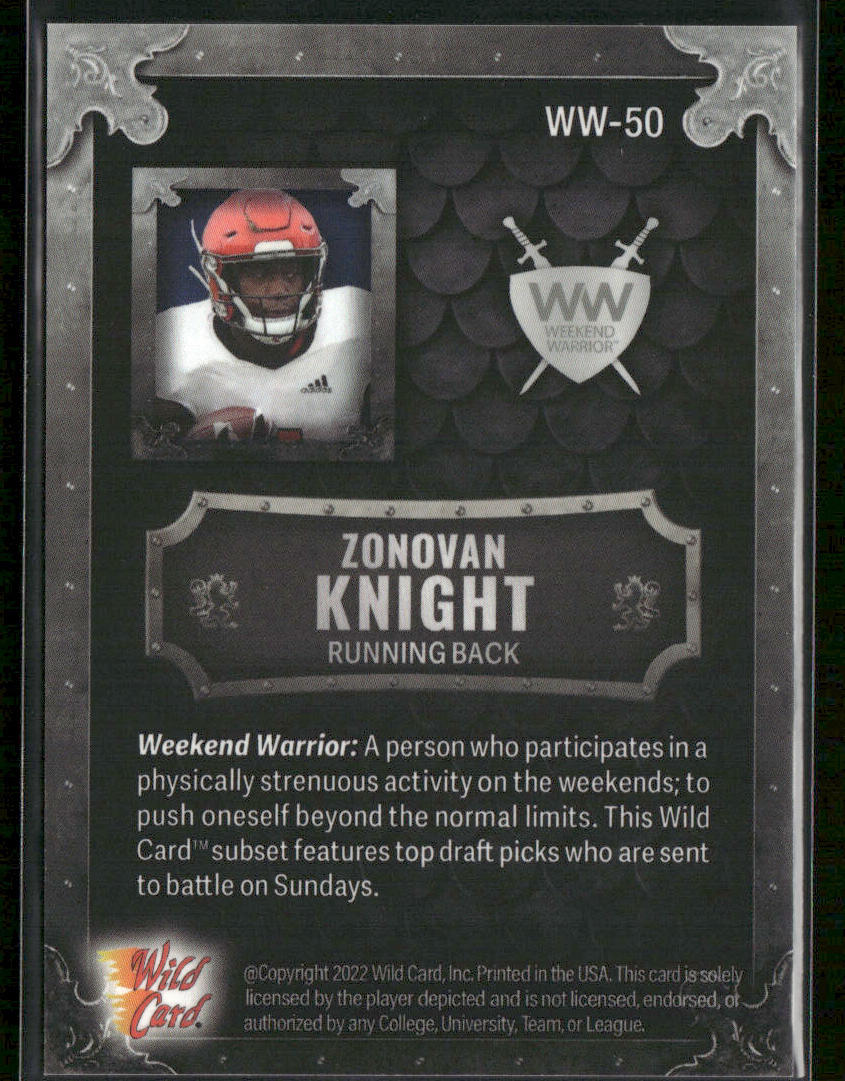 Zonovan Knight 2022 Wild Card Matte Weekend Warrior Silver/Black/Blue #WW-50 SN
