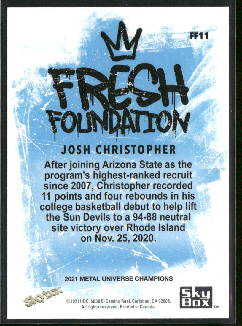 Josh Christopher 2021 SkyBox Metal Universe Fresh Foundation Copper #FF11 back