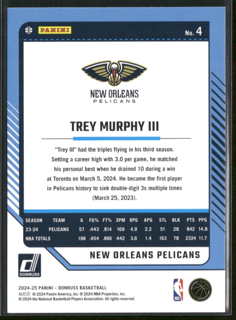 Trey Murphy III 2024-25 Donruss #4 New Orleans Pelicans