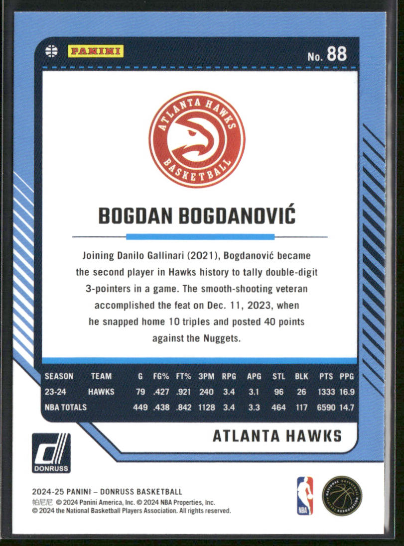Bogdan Bogdanovic 2024-25 Donruss #88 Atlanta Hawks