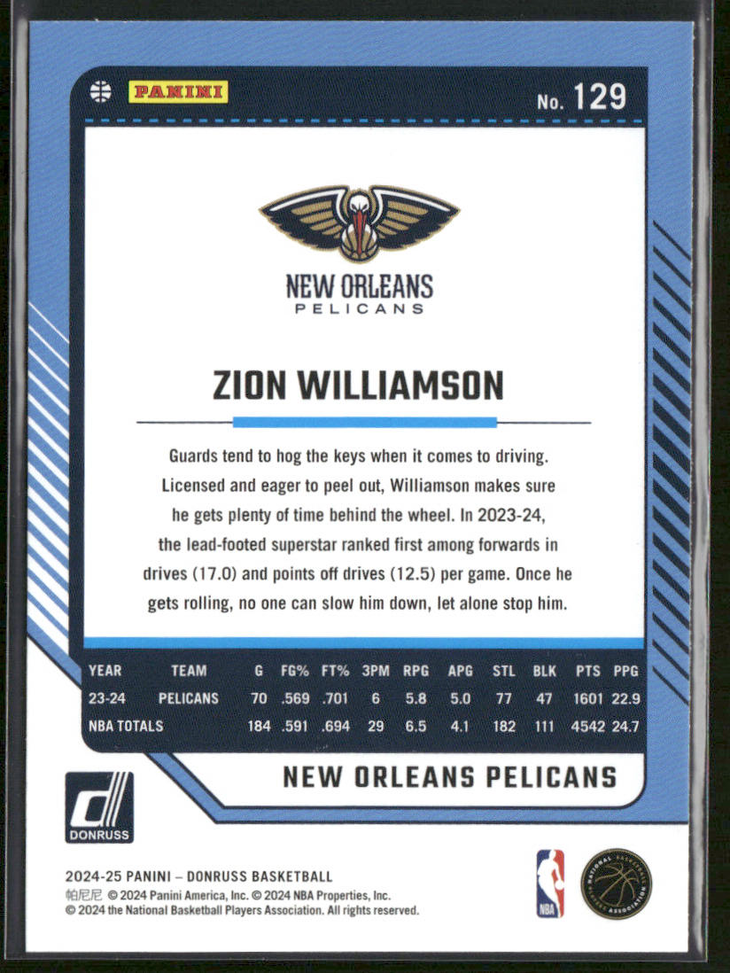 Zion Williamson 2024-25 Donruss #129 New Orleans Pelicans