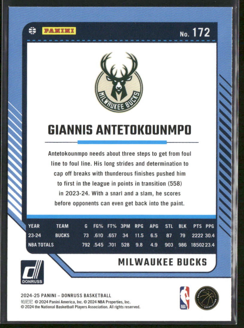 Giannis Antetokounmpo 2024-25 Donruss #172 Milwaukee Bucks