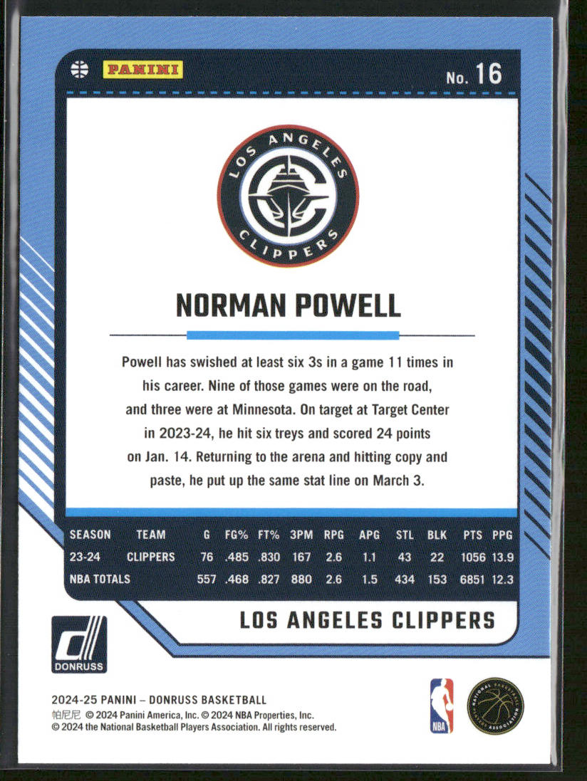 Norman Powell 2024-25 Donruss #16 Los Angeles Clippers