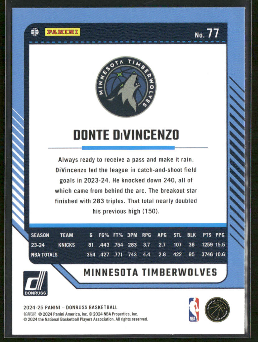 Donte DiVincenzo 2024-25 Donruss #77 Minnesota Timberwolves