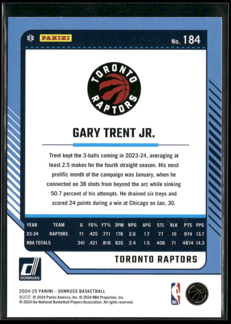 Gary Trent Jr. 2024-25 Donruss #184 Toronto Raptors