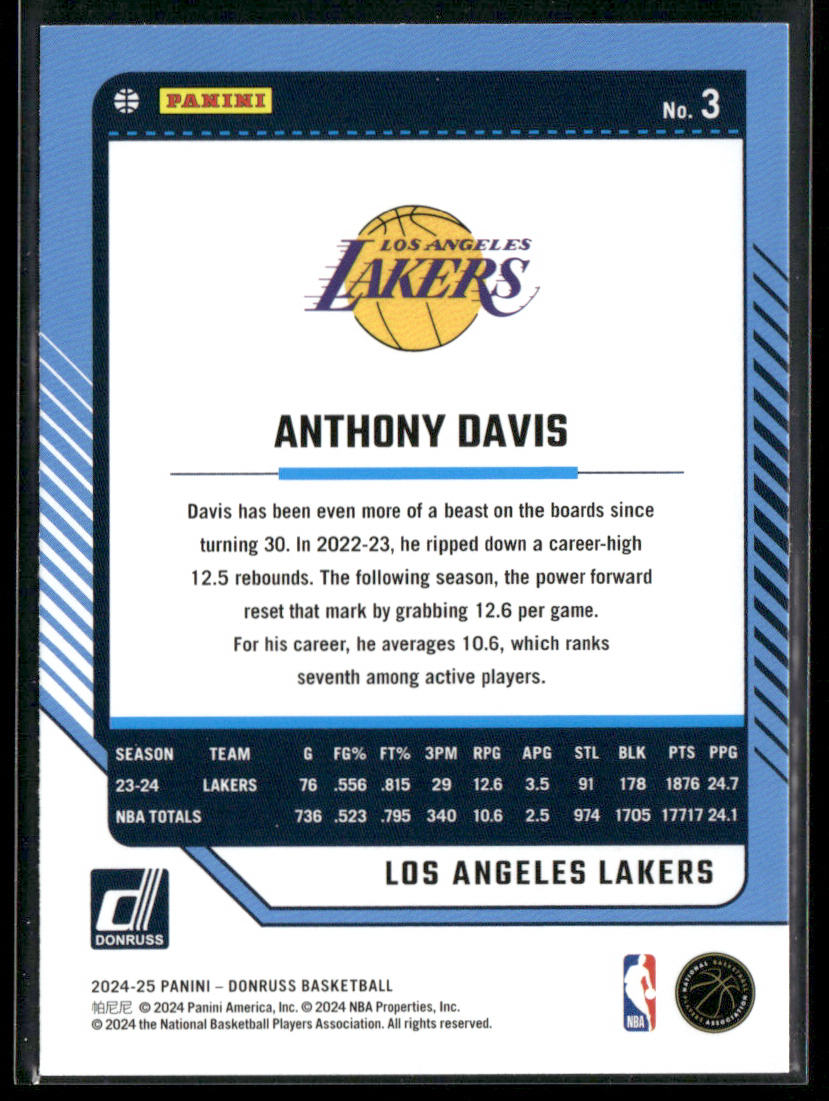 Anthony Davis 2024-25 Donruss #3 Los Angeles Lakers