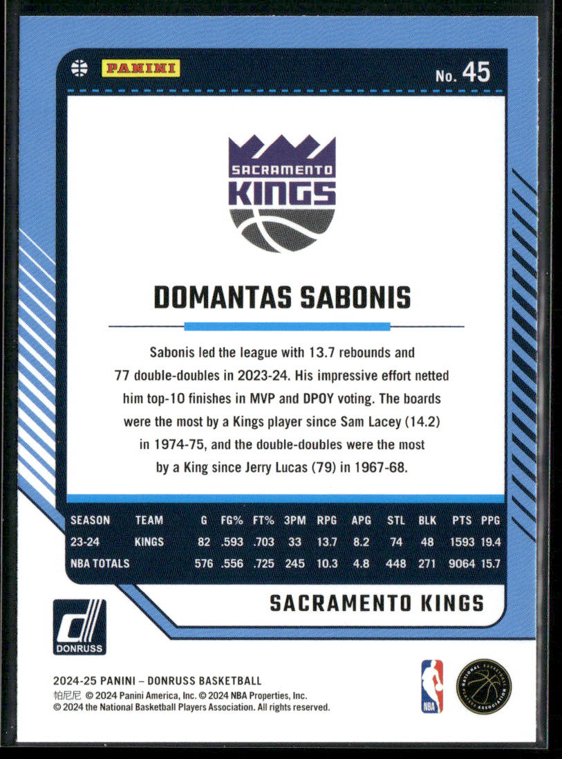 Domantas Sabonis 2024-25 Donruss #45 Sacramento Kings