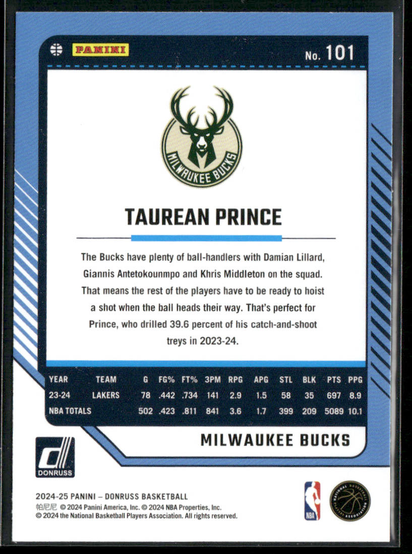 Taurean Prince 2024-25 Donruss #101 Milwaukee Bucks
