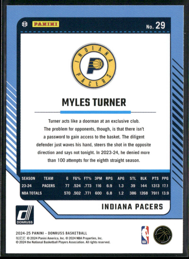 Myles Turner 2024-25 Donruss #29 Indiana Pacers
