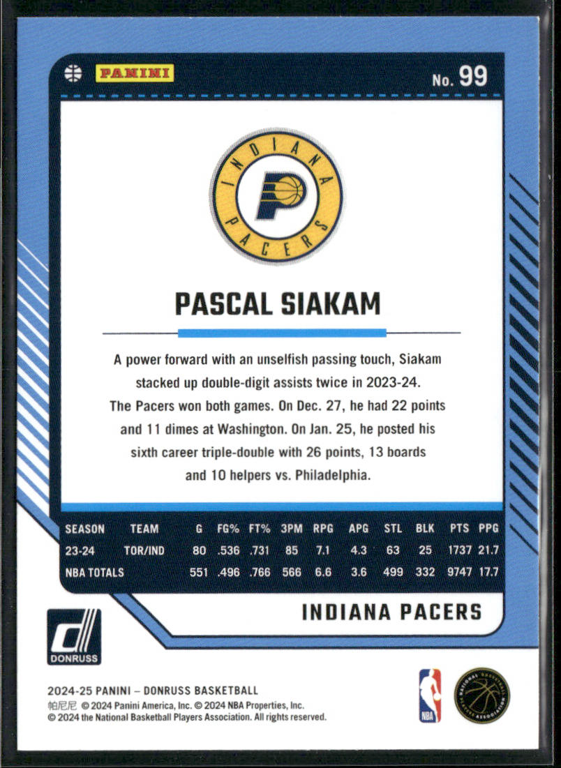 Pascal Siakam 2024-25 Donruss #99 Indiana Pacers