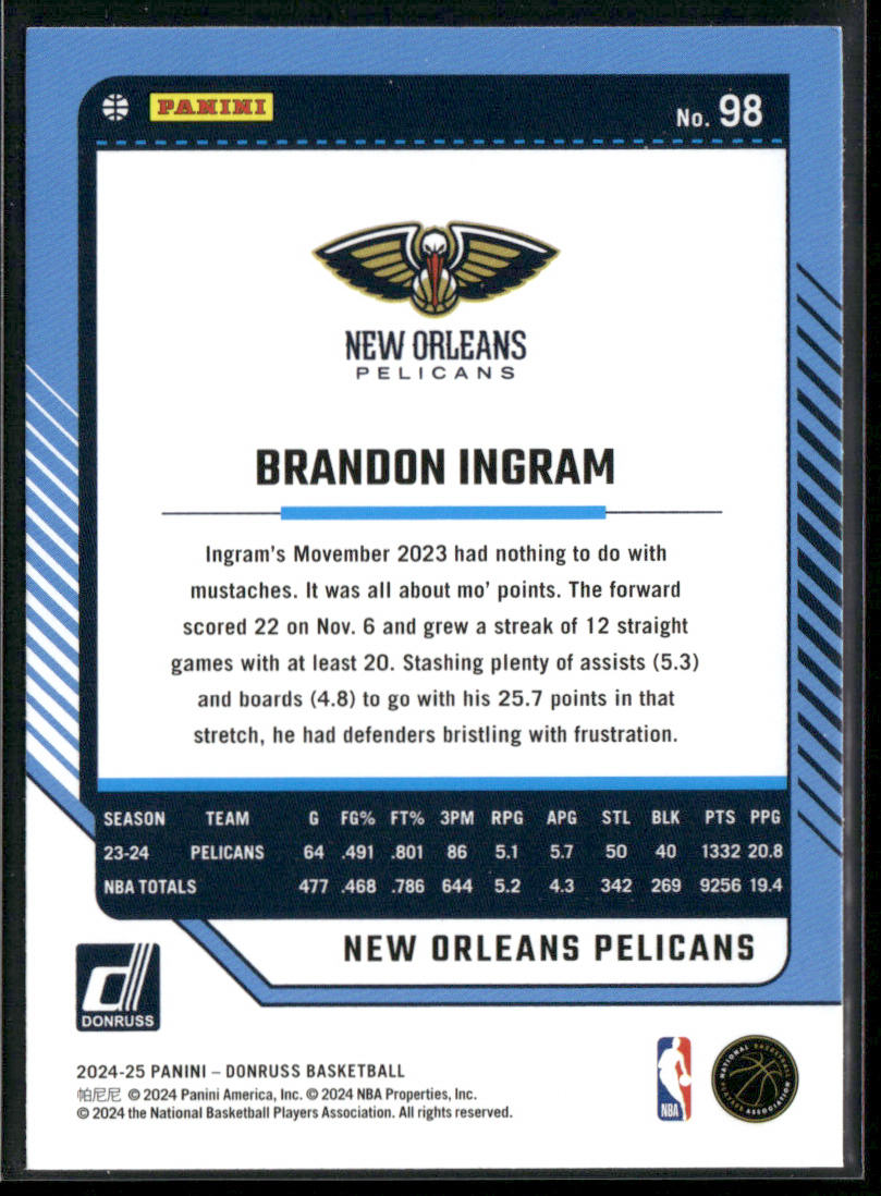 Brandon Ingram 2024-25 Donruss #98 New Orleans Pelicans