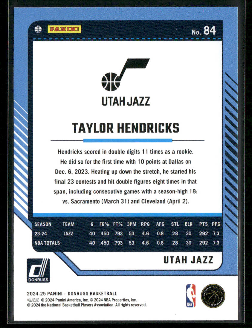 Taylor Hendricks 2024-25 Donruss #84 Utah Jazz