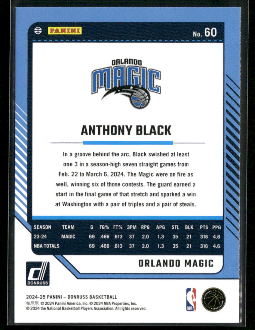 Anthony Black 2024-25 Donruss #60 Orlando Magic