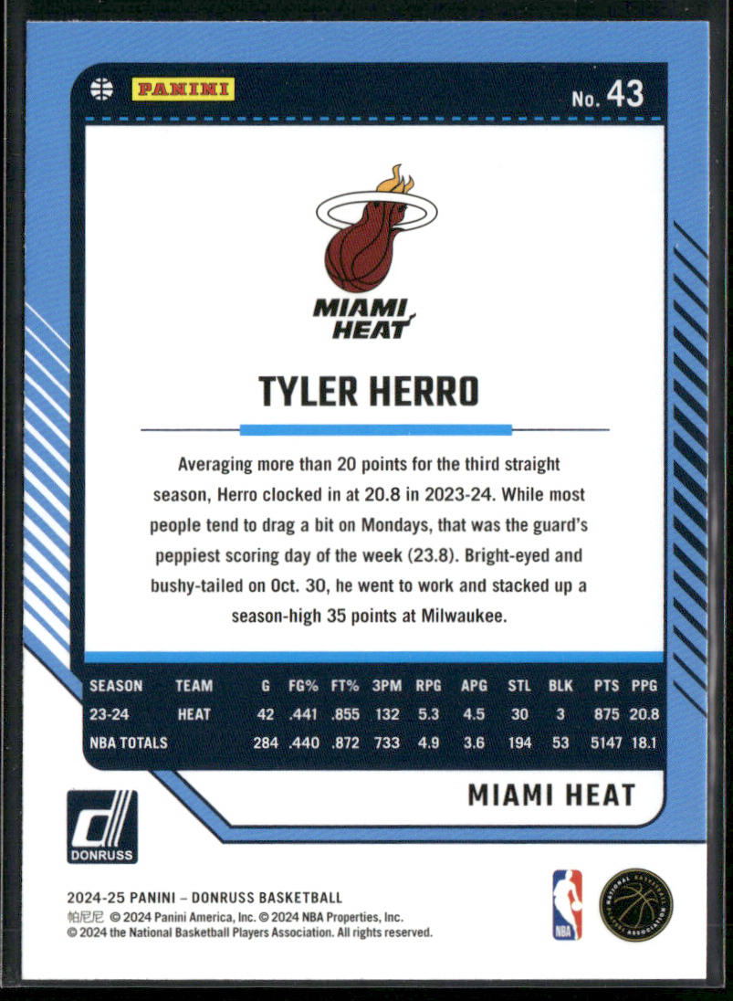 Tyler Herro 2024-25 Donruss #43 Miami Heat