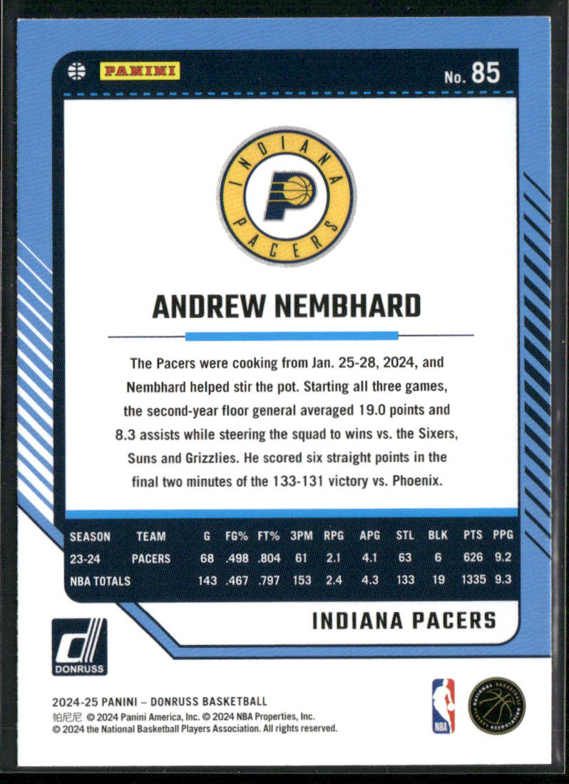 Andrew Nembhard 2024-25 Donruss #85 Indiana Pacers