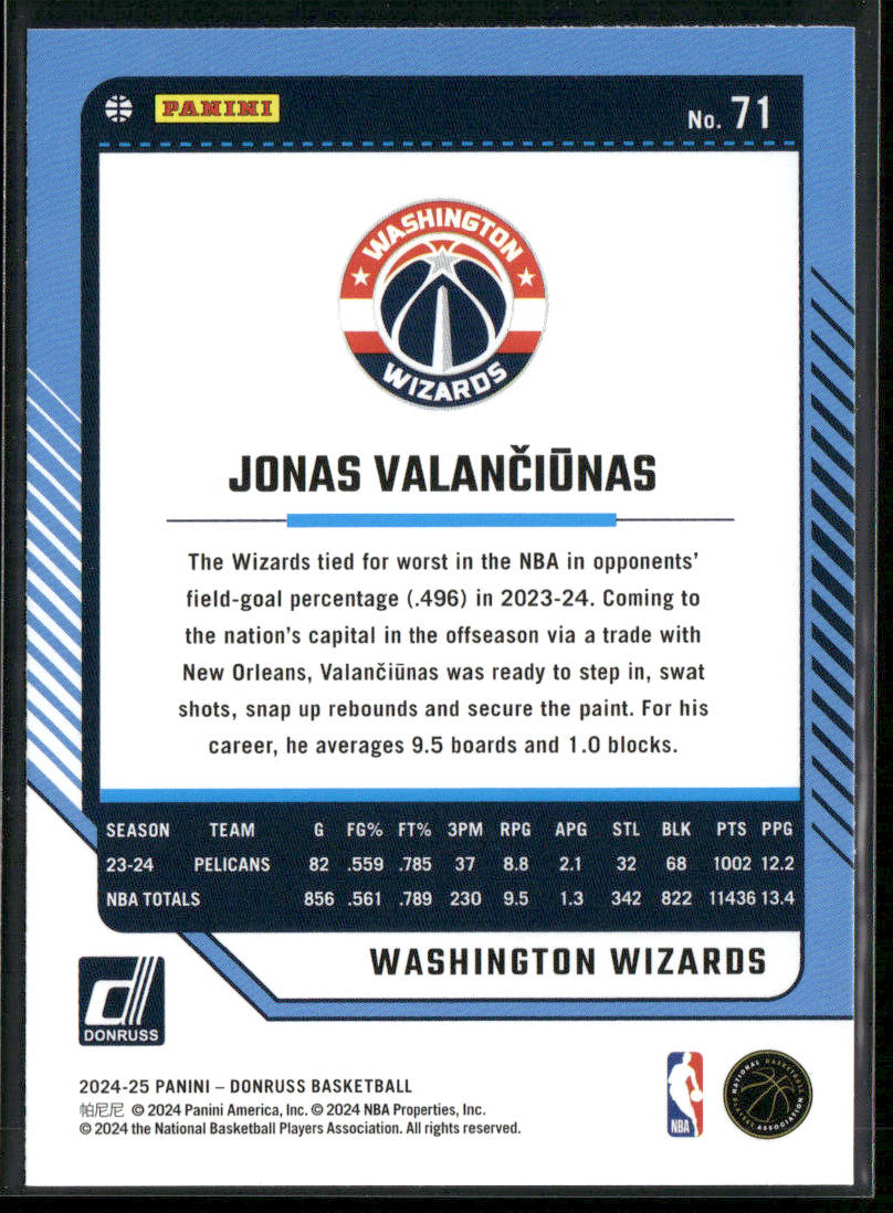 Jonas Valanciunas 2024-25 Donruss #71 Washington Wizards