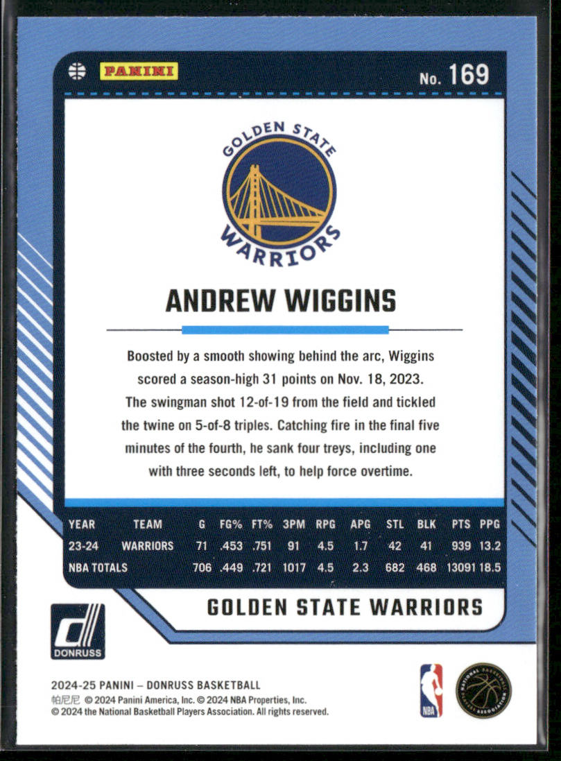 Andrew Wiggins 2024-25 Donruss #169 Golden State Warriors