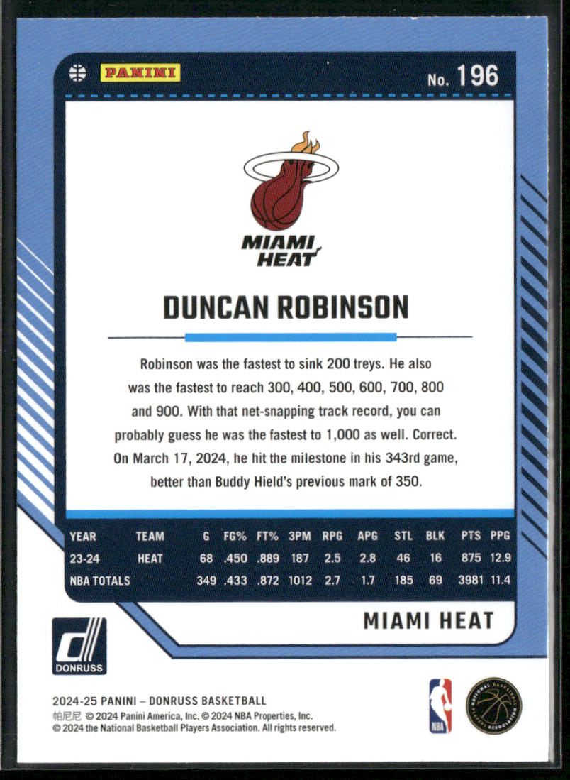 Duncan Robinson 2024-25 Donruss #196 Miami Heat