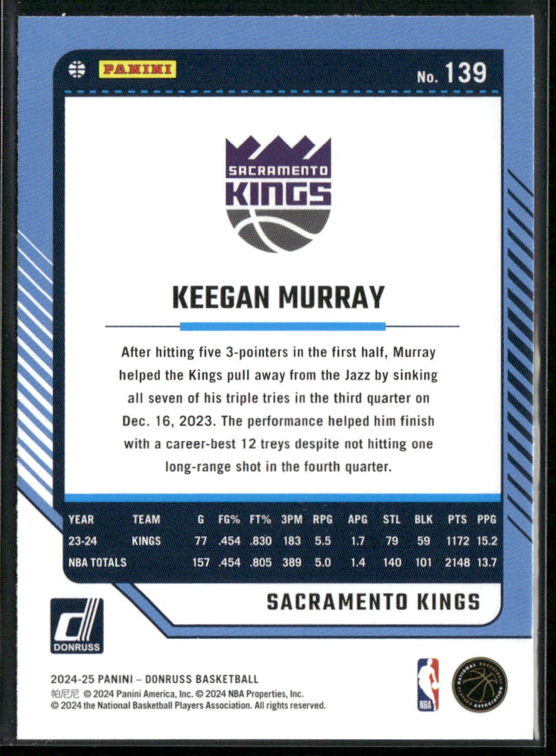 Keegan Murray 2024-25 Donruss #139 Sacramento Kings