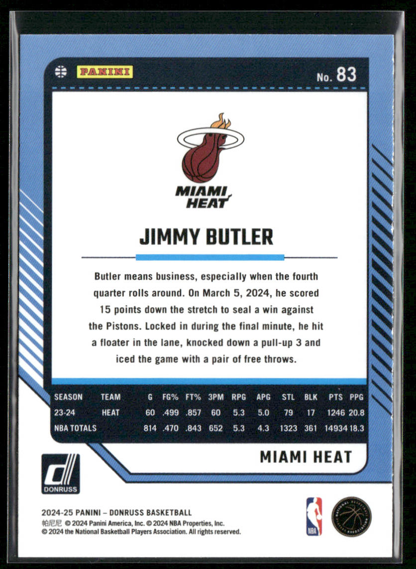 Jimmy Butler 2024-25 Donruss Holo Green Laser #83 Miami Heat