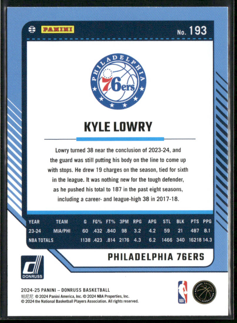 Kyle Lowry 2024-25 Donruss Holo Green Laser #193 Philadelphia 76ers