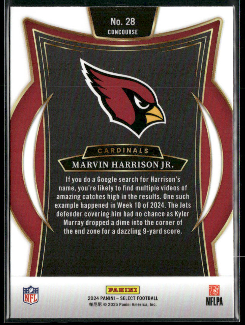 Marvin Harrison Jr. 2024 Panini Select #28 RC Arizona Cardinals back