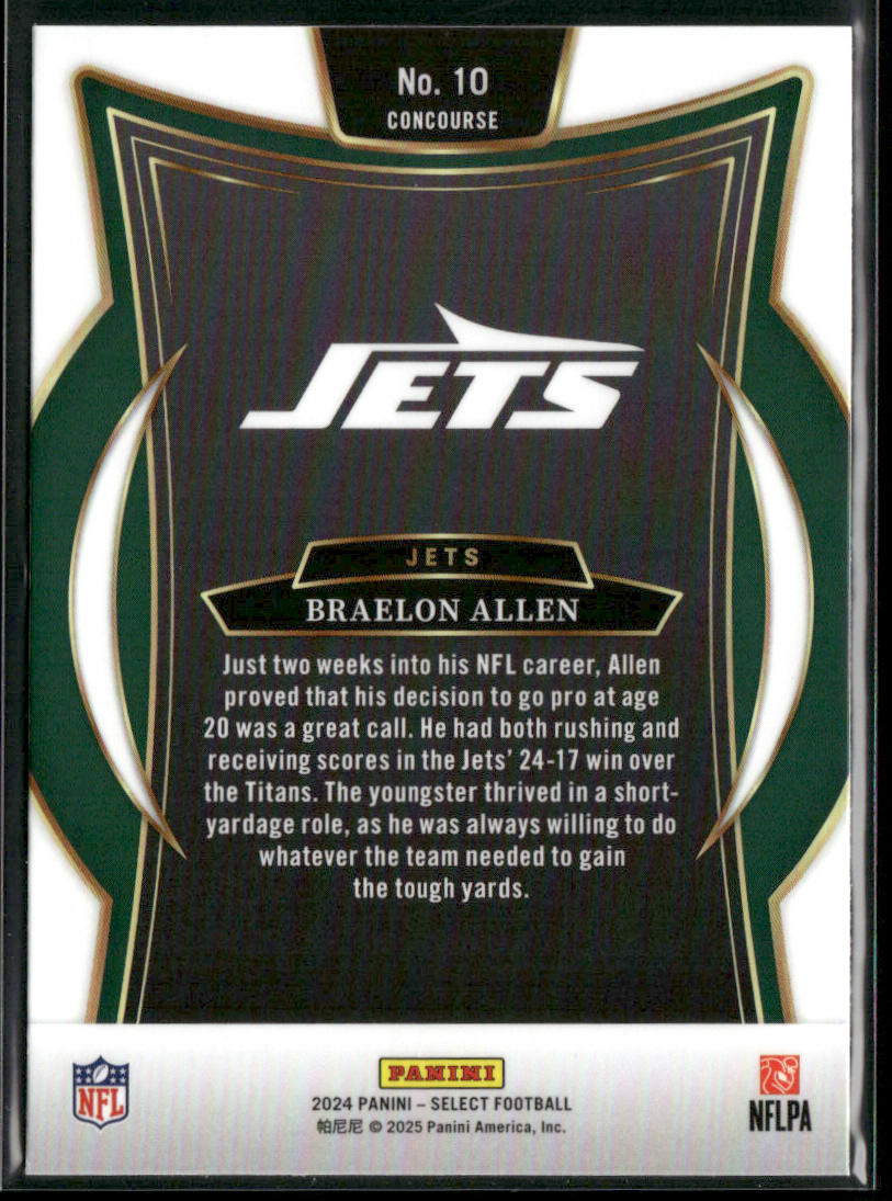 Braelon Allen 2024 Panini Select #10 RC New York Jets back