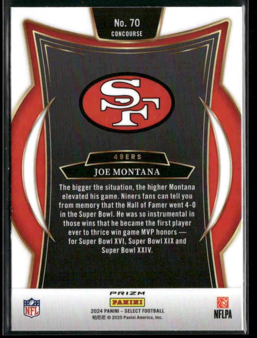 Joe Montana 2024 Panini Select Black & Blue Prizm Shock #70 San Francisco 49ers