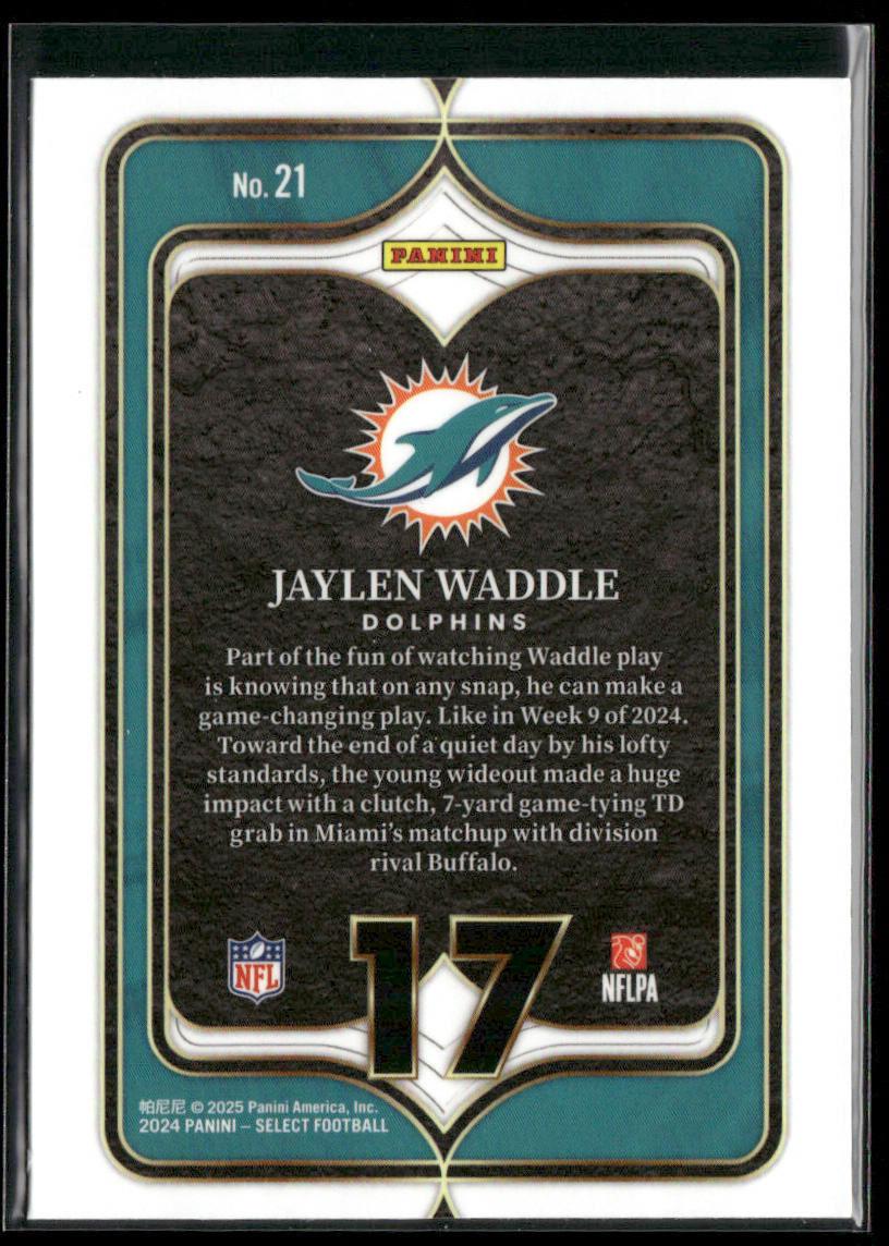 Jaylen Waddle 2024 Panini Select Select Numbers #21 Miami Dolphins