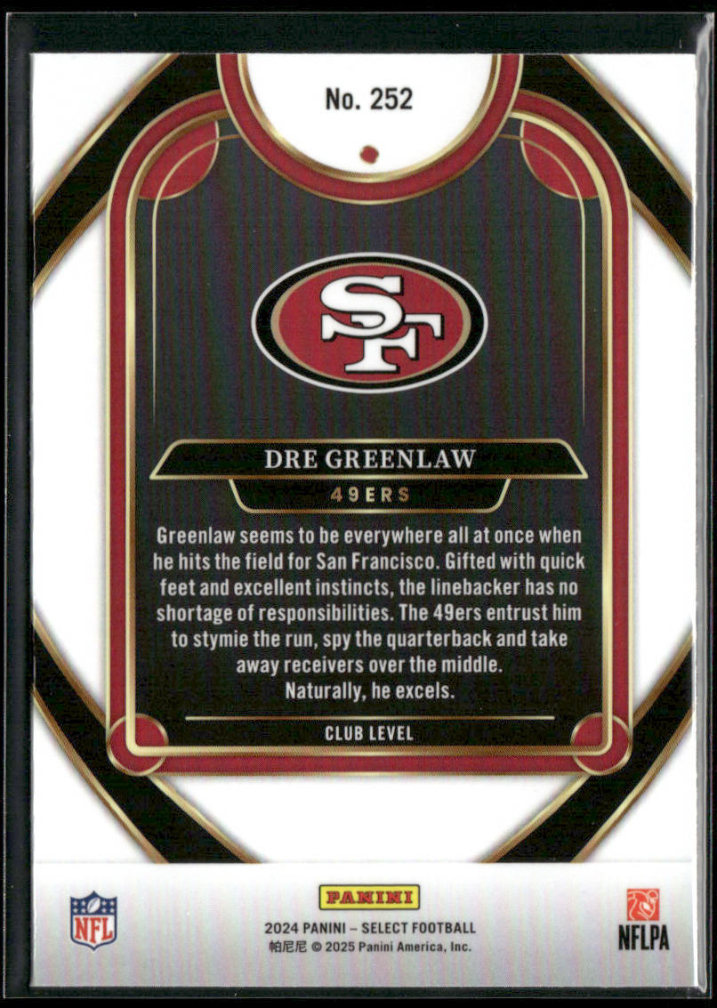 Dre Greenlaw 2024 Panini Select #252 San Francisco 49ers
